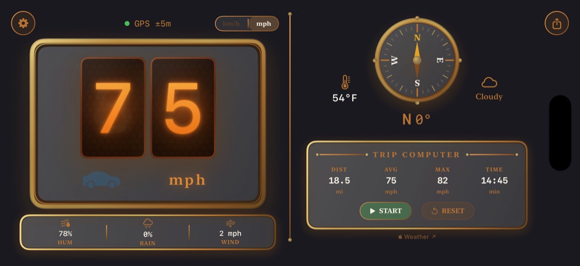 Speed-O-Meter Pro speed display with clear typography