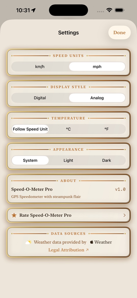 Speed-O-Meter Pro showing speed in different lighting conditions