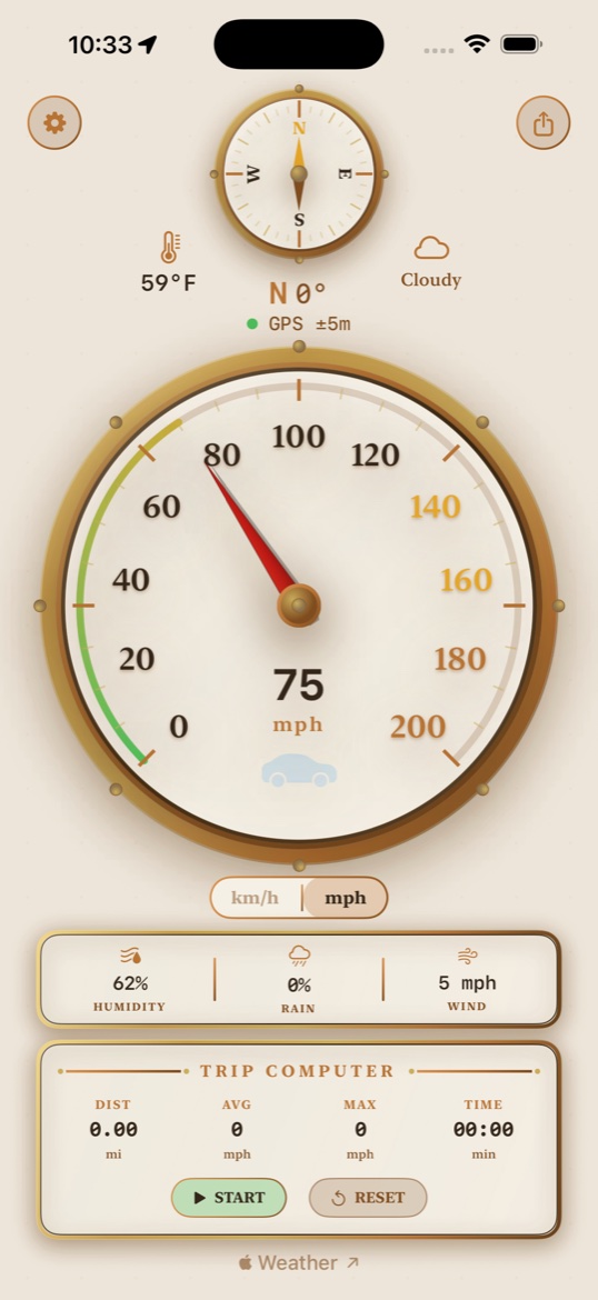 Speed-O-Meter Pro main interface with large numbers