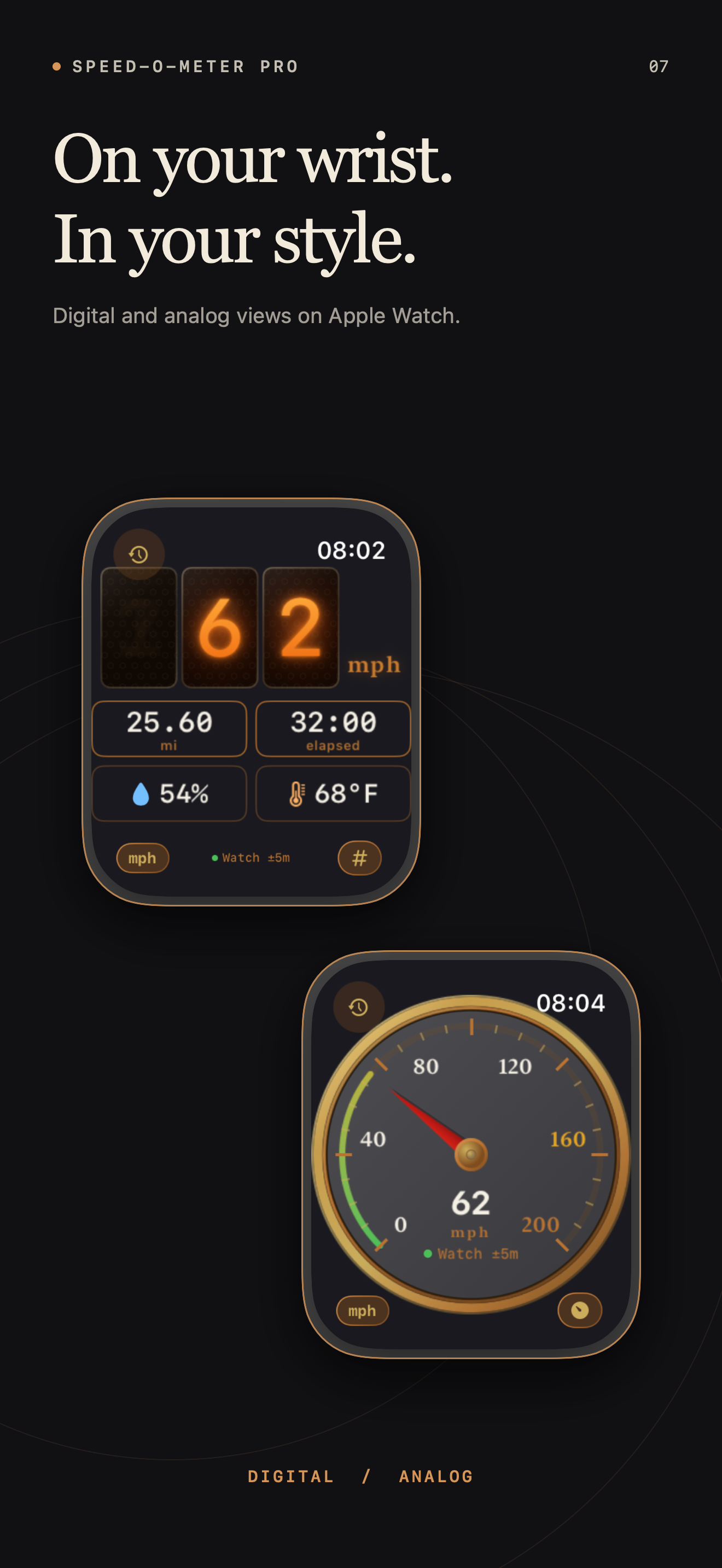 Apple Watch companion with digital and analog speed displays