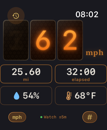 Speed-O-Meter Pro digital speed display on Apple Watch Ultra