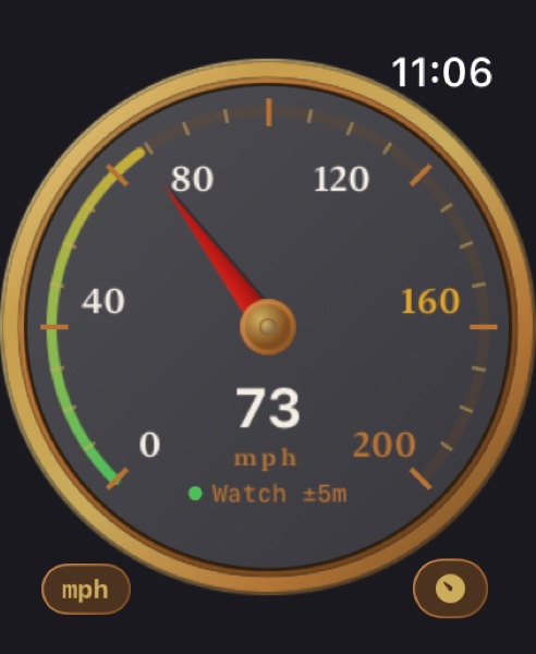 Speed-O-Meter Pro Apple Watch companion app interface